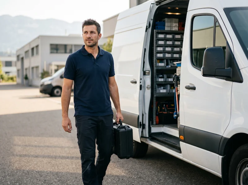 Servicetechniker bei der Arbeit in Schweizer Autowerkstatt